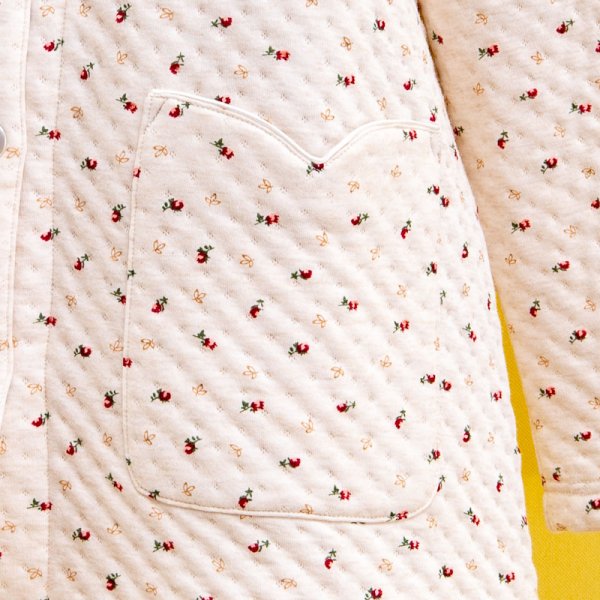 画像14: あたたかく肌にやさしい綿100％中わたニットキルト地 スタンドカラー前開きパジャマ レディース 冬長袖  小花 冬向き商品 入院準備 ナイトウェア 敬老の日 S/M/L/LL/3L/4L (14)