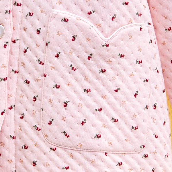 画像15: あたたかく肌にやさしい綿100％中わたニットキルト地 スタンドカラー前開きパジャマ レディース 冬長袖  小花 冬向き商品 入院準備 ナイトウェア 敬老の日 S/M/L/LL/3L/4L (15)