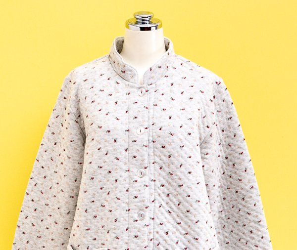画像10: あたたかく肌にやさしい綿100％中わたニットキルト地 スタンドカラー前開きパジャマ レディース 冬長袖  小花 冬向き商品 入院準備 ナイトウェア 敬老の日 S/M/L/LL/3L/4L (10)